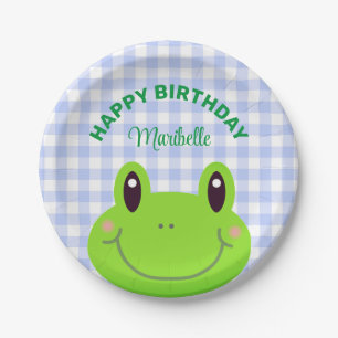 Assiettes En Carton Joyeuse Grenouille d'anniversaire mignonne bleu