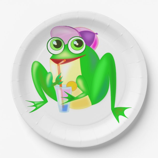 Assiettes En Carton Joyeuse Grenouille de fête (Devant)