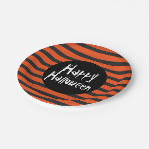 Assiettes En Carton Joyeuse Halloween Orange Noir rayé Éffrayant Polic