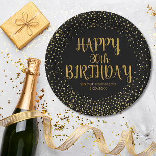 Assiettes En Carton Joyeuse Parties scintillant d'or d'anniversaire n'