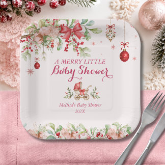 Assiettes En Carton Joyeuse Petite Fête de Bébé Noël Arc Rouge Hiver