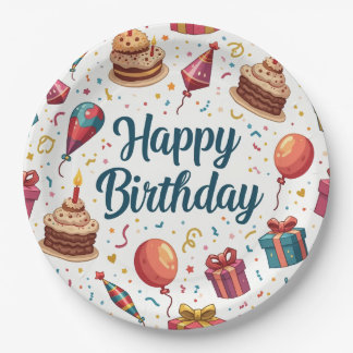 Assiettes En Carton Joyeuse plaque de papier d'anniversaire avec ballo