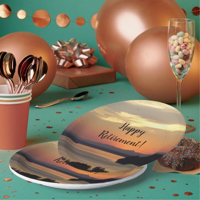 Assiettes En Carton Joyeuse retraite Orange Seascape Sunset (Multi)