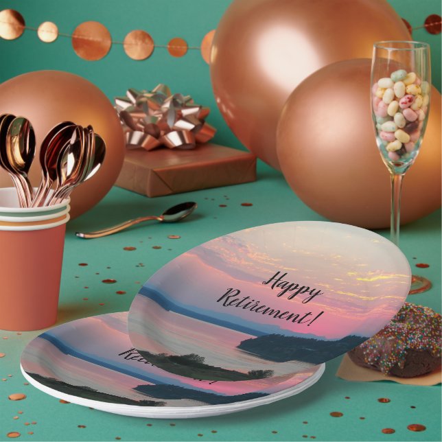 Assiettes En Carton Joyeuse retraite Pink Seascape coucher de soleil (Multi)