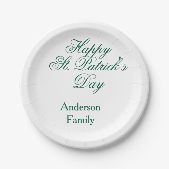 Assiettes En Carton Joyeuse Saint-Patrick famille nom vert minimal (Devant)