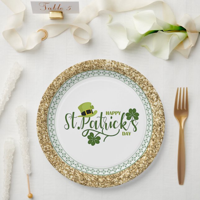 Assiettes En Carton Joyeuse Saint Patrick's Day, design de vacances, (Mariage)