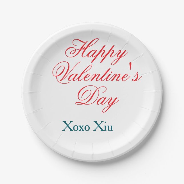Assiettes En Carton Joyeuse Saint-Valentin rouge bleu xoxo amour nom  (Devant)