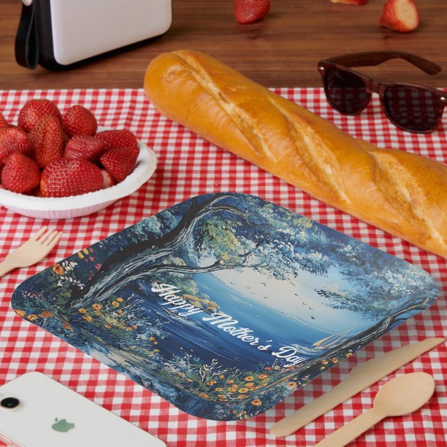 Assiettes En Carton Joyeuse scène du lac de la fête des mères (Pique-nique)