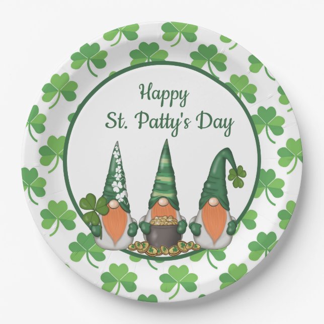 Assiettes En Carton Joyeuse St-Patrick gnomes (Devant)