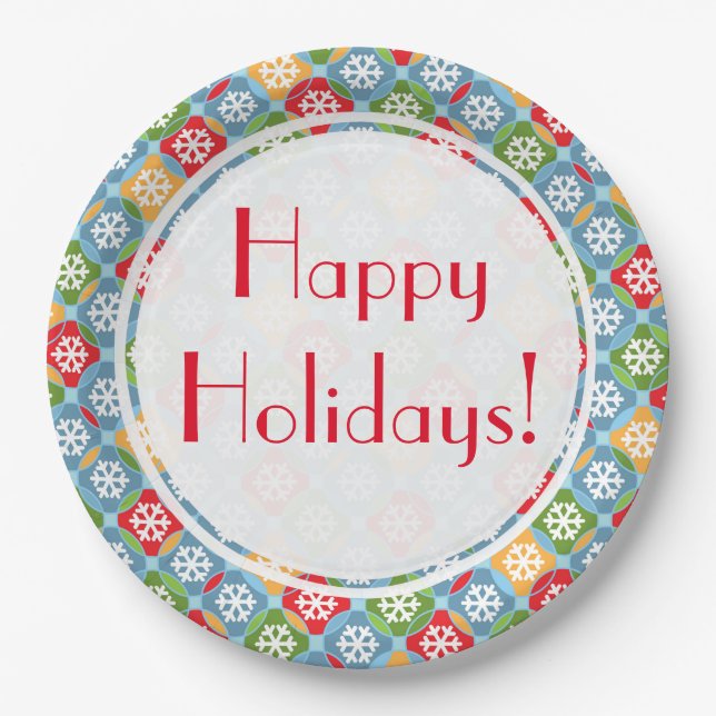 Assiettes En Carton Joyeuses fêtes ! Flocon de neige (Devant)