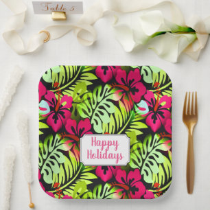 Assiettes En Carton Joyeuses fêtes Hawaiian rose Motif