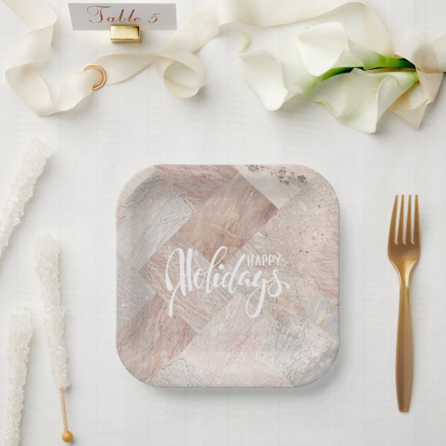 Assiettes En Carton Joyeuses fêtes marbrées (Mariage)