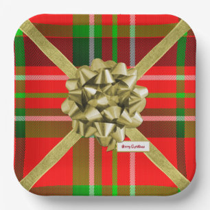 Assiettes En Carton Joyeuses fêtes Noël Tartan Motif Rouge Vert