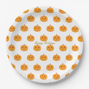 Assiettes En Carton Joyeuses Fêtes Visages de Citrouille