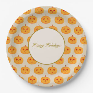 Assiettes En Carton Joyeuses Fêtes Visages de Citrouille