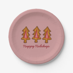 Assiettes En Carton Joyeuses fêtes Vitrail rouge Arbre de Noël