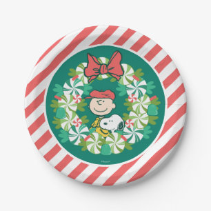 Assiettes En Carton Joyeuses fêtes Wreath de bonbon de menthe poivré
