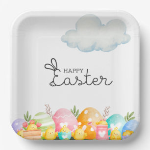 Assiettes En Carton Joyeuses Pâques avec cartes postales d'œufs