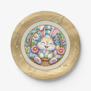 Assiettes En Carton Joyeuses Pâques avec un lapin mignon, des œufs et