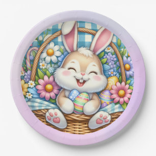 Assiettes En Carton Joyeuses Pâques avec un lapin mignon, des œufs et