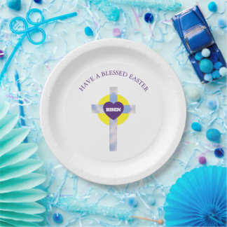 Assiettes En Carton Joyeuses Pâques Ciel Bleu Croix Jour de la Résurre