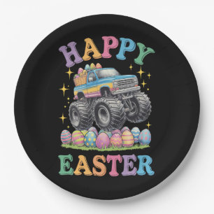 Assiettes En Carton Joyeuses Pâques Drôle de Monster Truck Écrase des