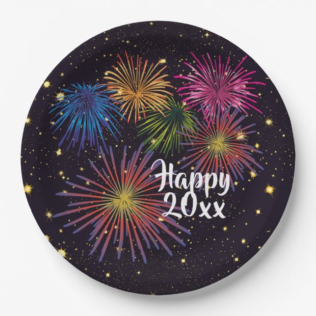 Assiettes En Carton Joyeuses Plaques de fête du Nouvel An (Devant)