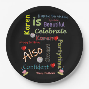 Assiettes En Carton Joyeuses plaques de papier d'anniversaire Karen