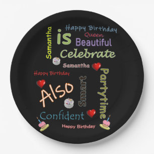 Assiettes En Carton Joyeuses Plaques de papier d'anniversaire Samantha