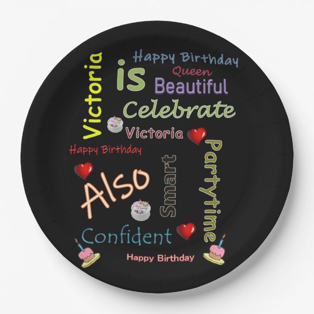 Assiettes En Carton Joyeuses plaques de papier d'anniversaire Victoria (Devant)