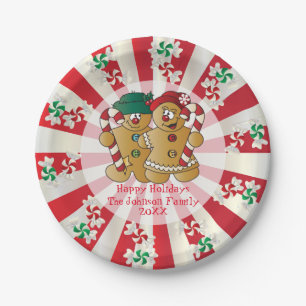 Assiettes En Carton Joyeuses vacances Gingerbread Couple Texte do-it