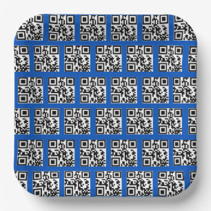 Assiettes En Carton Joyeuses Vacances QR Codes sur Bleu