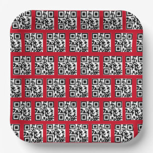 Assiettes En Carton Joyeuses Vacances QR Codes sur rouge