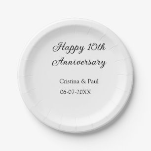 Assiettes En Carton Joyeux 10e anniversaire simple nom de mariage mini