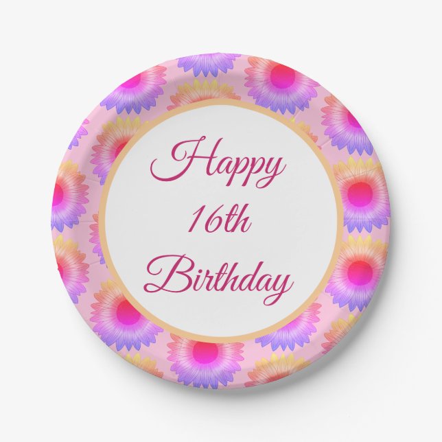 Assiettes En Carton Joyeux 16ème anniversaire plaque papier (Devant)