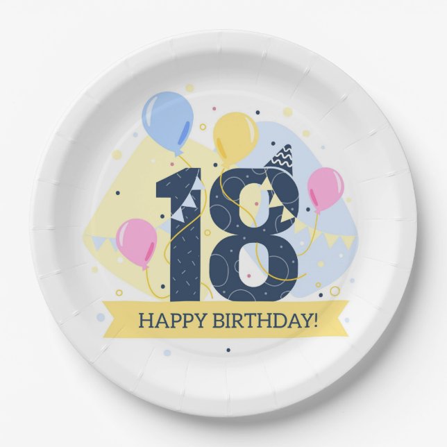 Assiettes En Carton Joyeux 18e anniversaire (Devant)