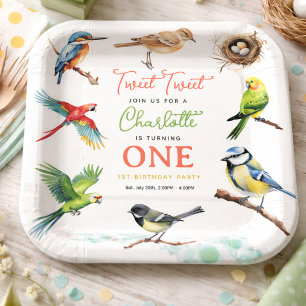 Assiettes En Carton Joyeux 1er Anniversaire de l'Oiseau Mignon Fête