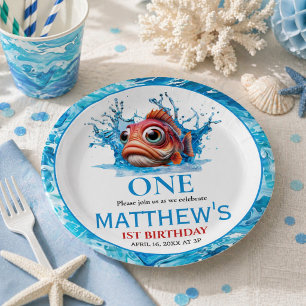 Assiettes En Carton Joyeux 1er Anniversaire Poisson Bleu Eau Mignon