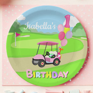 Assiettes En Carton Joyeux 1er Anniversaire Polka Dot Rose Girly Golf