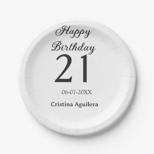Assiettes En Carton Joyeux 21e anniversaire lettre gras nom simple min