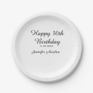 Assiettes En Carton Joyeux 30e anniversaire ajouter nom date élégant s