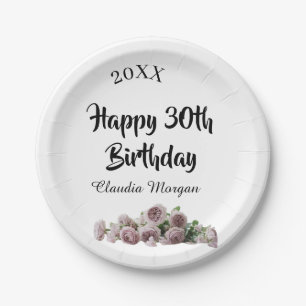 Assiettes En Carton Joyeux 30e anniversaire rose blanc mauve floral no
