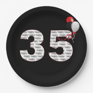Assiettes En Carton Joyeux 35e anniversaire sur plaque de papier noir