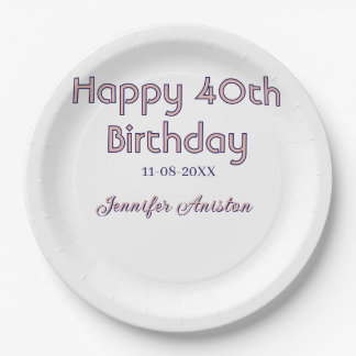 Assiettes En Carton Joyeux 40e anniversaire nom date rose violet tren