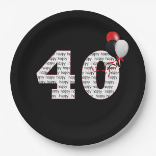 Assiettes En Carton Joyeux 40e anniversaire sur plaque de papier noir