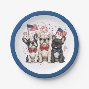 Assiettes En Carton Joyeux 4 juillet Bouledogues Français
