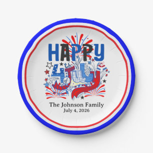 Assiettes En Carton Joyeux 4 juillet Célébration Texte personnalisé