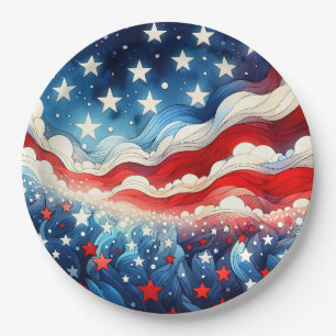 Assiettes En Carton Joyeux 4 juillet   Étoiles et rayures patriotiques