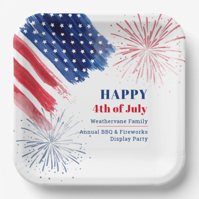 Assiettes En Carton Joyeux 4 juillet Red White and Blue Party (Recto)