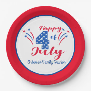 Assiettes En Carton Joyeux 4 juillet Réunion de famille Ajouter le nom
